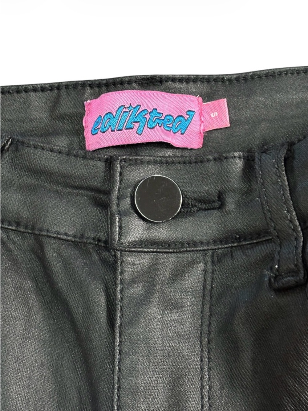 Edikted Wax Coated Flare Jeans Sz S - Picture 5 of 5